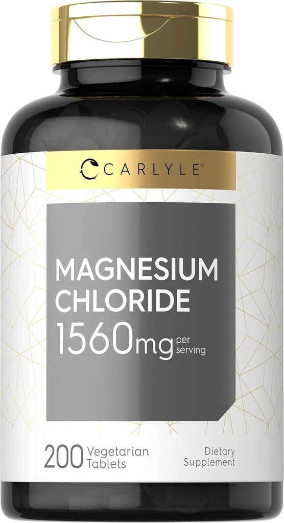 Carlyle - Magnesium Chloride ANTE 1560mg ANTE 200 Tablets ← Cloruro de Magnesio Suplemento Silencio Vegetariano, No GMO y Fórmula Libre Gluten