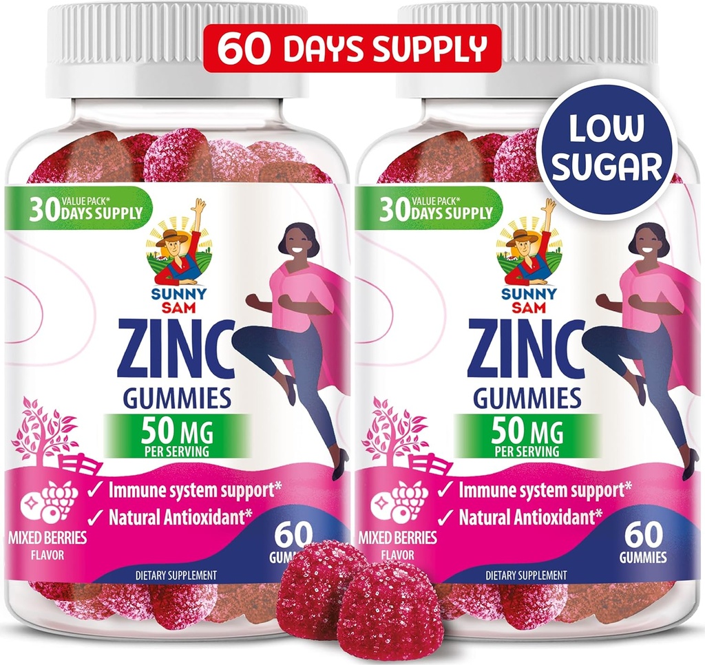 Zinc Gummies for Adults - Zinc Chewable Gummy for Immune Support - Powerful Natural Antioxidant Non-GMO Supplement for Children Hombre Adultos