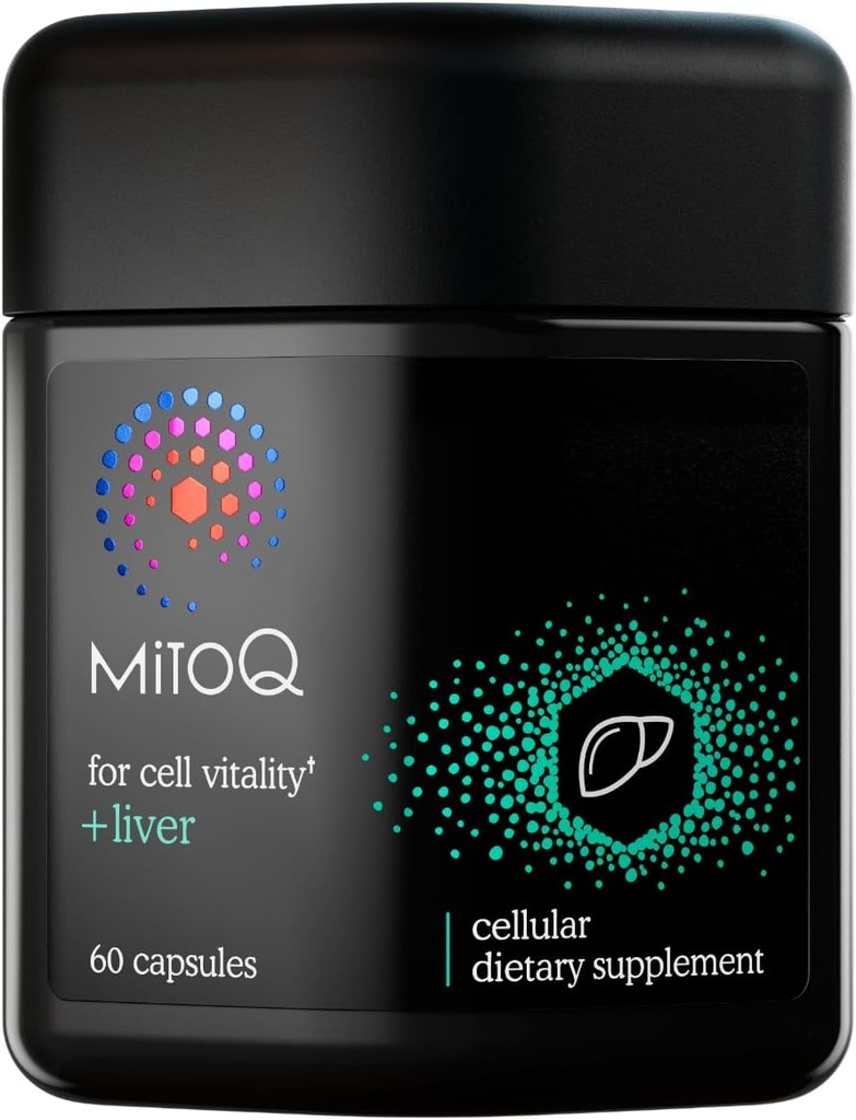 MitoQ +Liver Premium CoQ10 Antioxidante - Contiene Mitoquinol Mesylate, Choline, Milk Thistle, Selenium - Apoya Metabolismo, Salud del hígado, Detoxificación natural del cuerpo " Vitalidad celular (60 cápsulas)