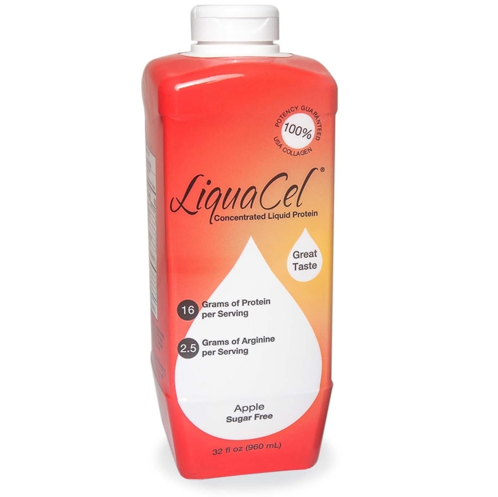 LiquaCel concentrado Proteína líquida, Manzana sin azúcar, botella de 32oz – Collagen Whey Arginine