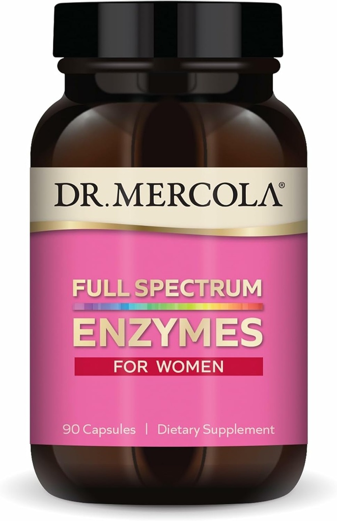 Dr. Mercola Full Spectrum Enzymes for Women - 22 Diverse Enzymes - Supports Digestive & Gut Health - Non-GMO, Gluten-Free &amp; Soy-Free - 90 Capsules (90 Servings)