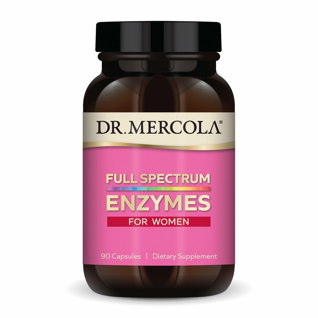 Dr. Mercola Full Spectrum Enzymes for Women - 22 Diverse Enzymes - Supports Digestive & Gut Health - Non-GMO, Gluten-Free &amp; Soy-Free - 90 Capsules (90 Servings)
