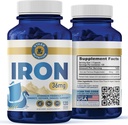 Suplemento de hierro – 36mg Hierro (como Bisglycinate) ← Alta Absorción, Gentle On Stomachs ← Vegan, Non-GMO ← Apoya Energía, Salud Inmune y Formación de Células de Sangre Roja tención 120 cápsulas