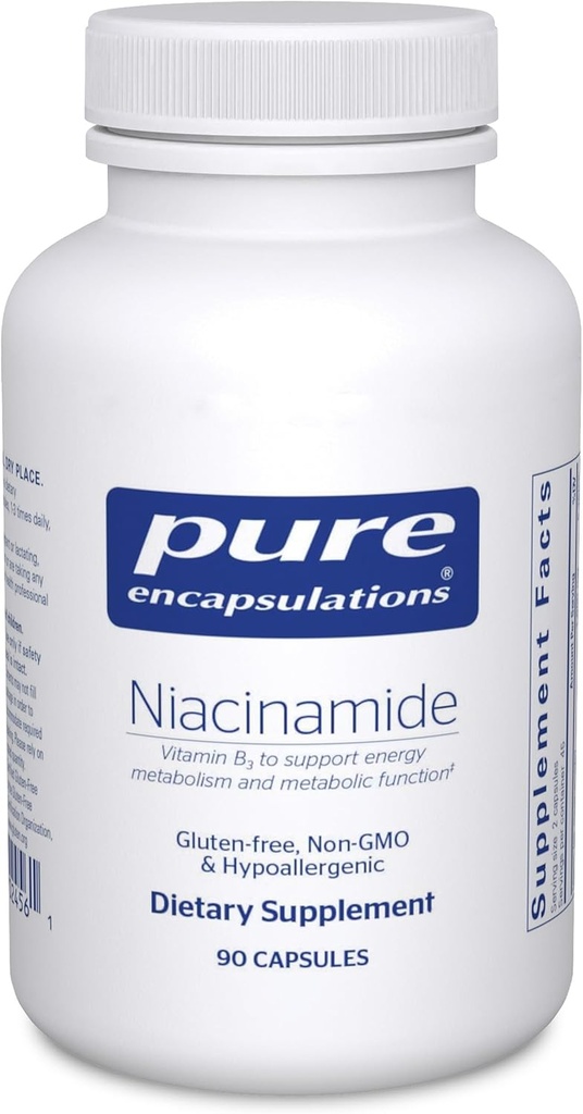 Pure Encapsulations Niacinamide ← Vitamina B3 Suplemento de Apoyo Energía Metabolismo, Movilidad Conjunta y Función Metabólica* ← 90 Capsules