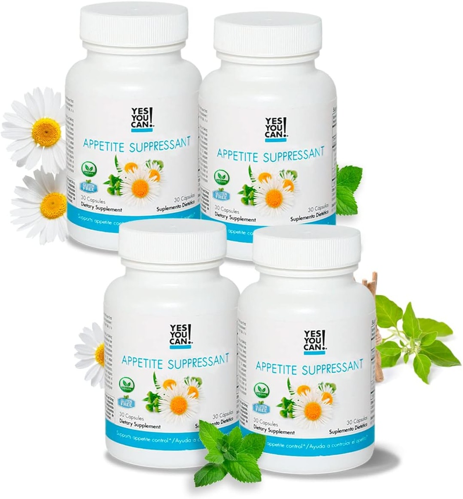 ¡Sí puedes! Appetite Support for Body Weight Management - Healthy Relationship with Food - Incluye ingredientes naturales: 5-HTP, Lemon Balm, Chamomile Extract - 30 cápsulas, 4 Pack