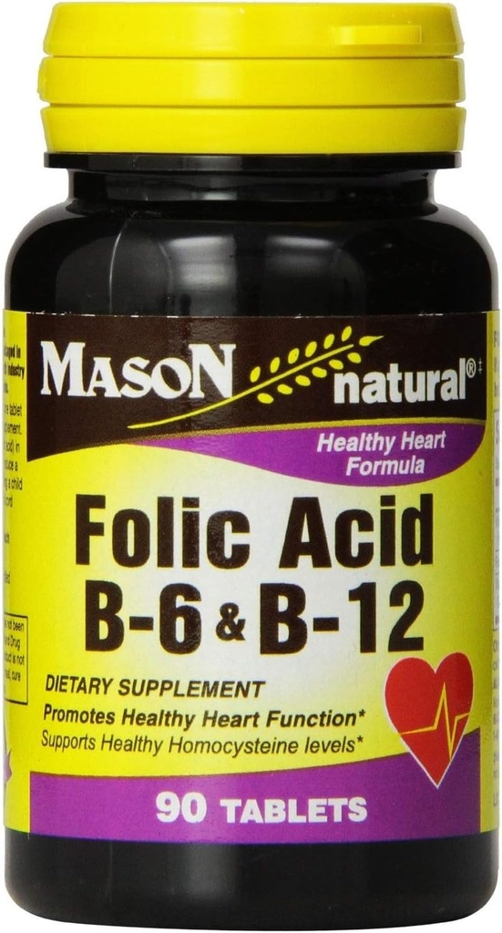Ácido Fólico Natural Mason, B-6 &amp; B-12 Tabletas 90 ea (Pack of 2)
