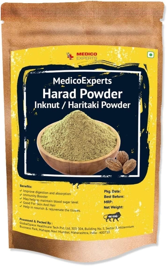 SENTA Haritaki Powder Organic - 100 GMS TENIDO 100% Pure Harde Powder TEN Kadukkai Powder ANTE Harad Powder ANTE Inknut Powder for Dark Circles, Face, Skin &amp; Healthy Digestion