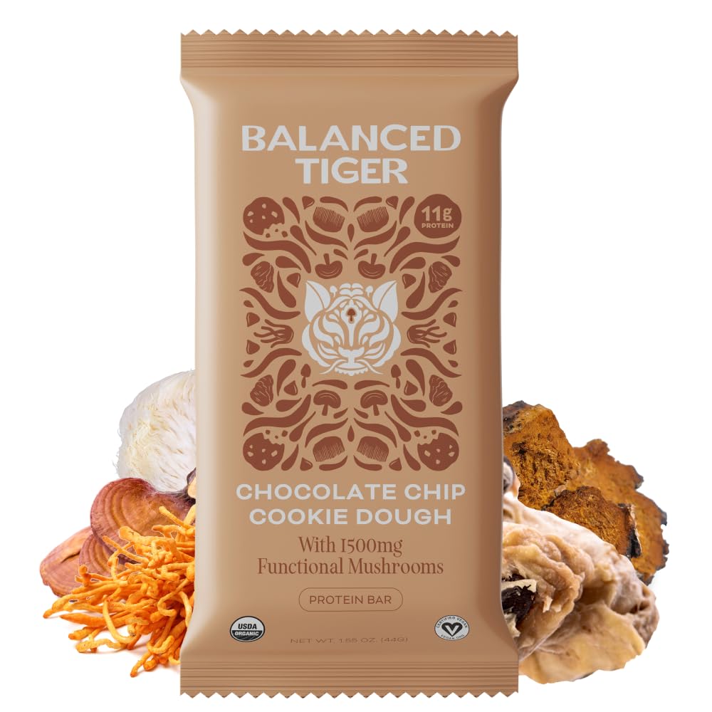Organic Functional Mushroom Vegan Protein Bares Silencio Made in USA ← Dose Full Dose (1500mg) Lions Mane, Chaga, Reishi & Cordyceps Bares ← Plant Protein Bares w / Adaptogens & Superfoods ← Chocolate Chip Cookie Dough