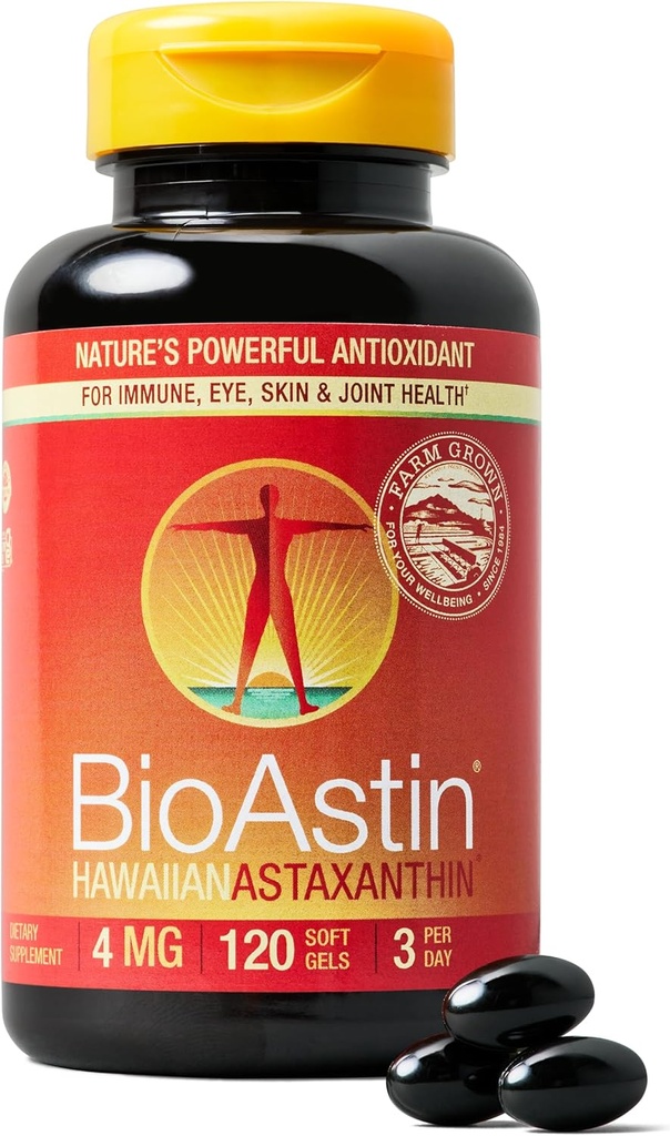 Nutrex Hawaii BioAstin Hawaiian Astaxanthin - 4mg, 120 Softgels - Farm-Direct Premium Antioxidant Suplemento de Apoyo Ojo, Esquía, Sistema Conjunto &amp; Immune Salud - No GMO &amp; Libre de gluten