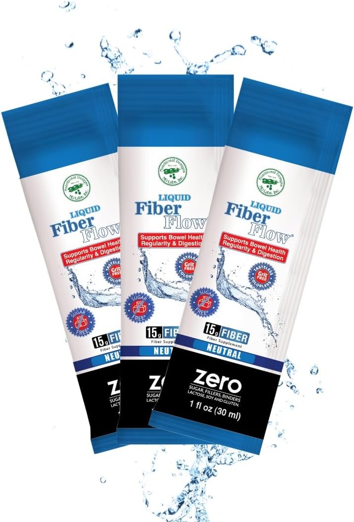 Diseños Nutricionales Flujo de fibra líquida Suplemento de fibra prebiótica libre de azúcar, Bebida de regularidad del intestino natural para balance intestinal saludable, 100 paquetes