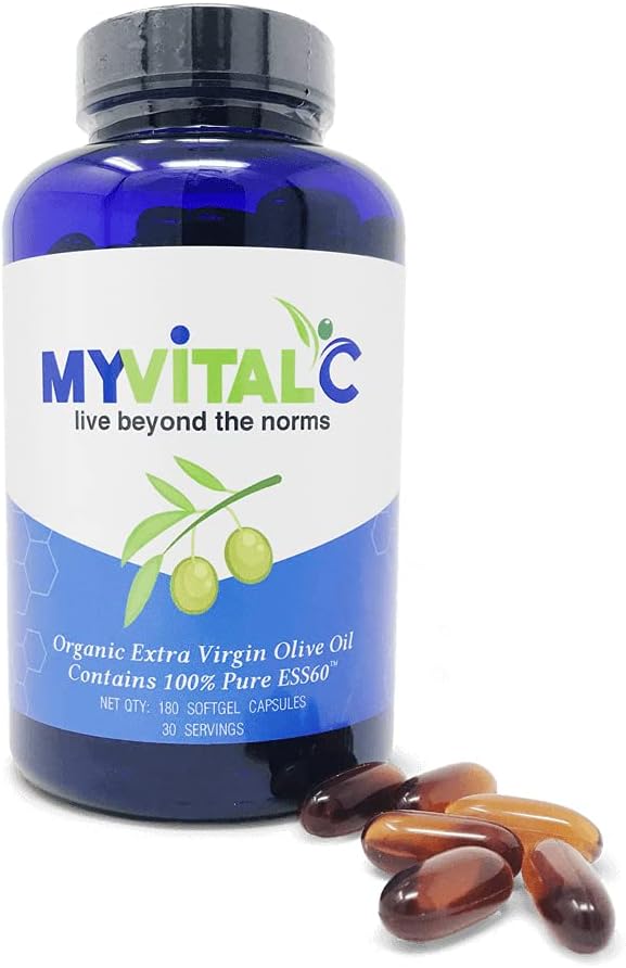 MyVitalC Puro ESS60 Extra Virgin Olive Oil Softgel Capsules - High Strength Antioxidant Suplemento con aceite de oliva puro - Suplemento Oral - Suplementos para hombres y mujeres - 180 Softgels