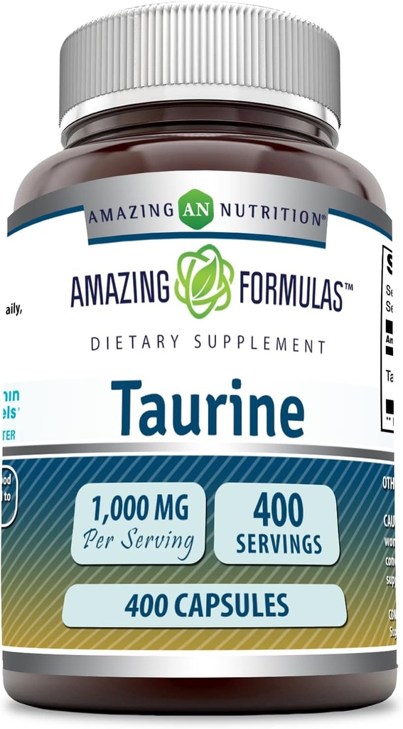 Amazing Formulas Taurine 1000mg Capsules Amino Acid Suplemento ← Non-GMO TENIDO Gluten Free TENIDO EN USA (400 Conteo)