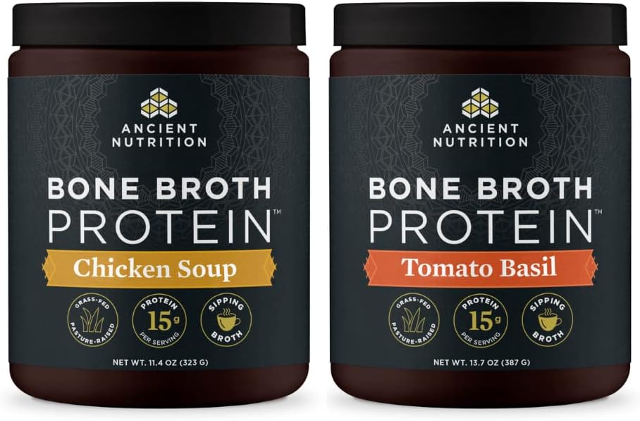 Antigua Nutrición Bono Broth Protein Powder, Chicken Soup, 15 Servings + Bono Broth Protein Powder, Tomato Basil, 15 Servings