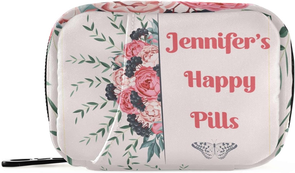 Caja de almohada personalizada 7 días Pill bolsa Blossom Flower Nombre personalizado Travel Pill Organizer Bolsa con cremallera Portable Caja semanal Compacta Tamaño para el sujetador de suplemento de vitamina