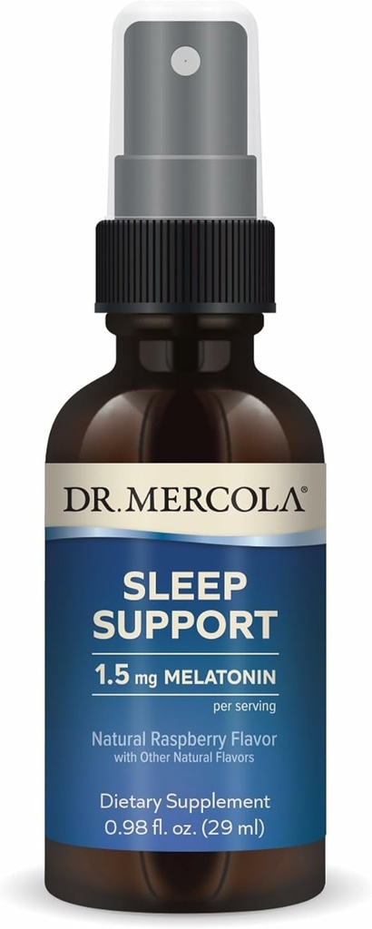 Dr. Mercola Sleep Support with Melatonin Spray - Supports Restful Sleep - Non-GMO, Gluten-Free & Soy-Free - Natural Raspberry Flavor - 0.98 fl oz (35 Servings)