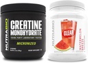 NutraBio Creatine Monohydrate, Unflavored, (150 g) and Clear Whey Protein Isolate, (Watermelon Breeze) Supplement Bundle – Muscle Energy, Maximum Growth, Recovery, and Strength