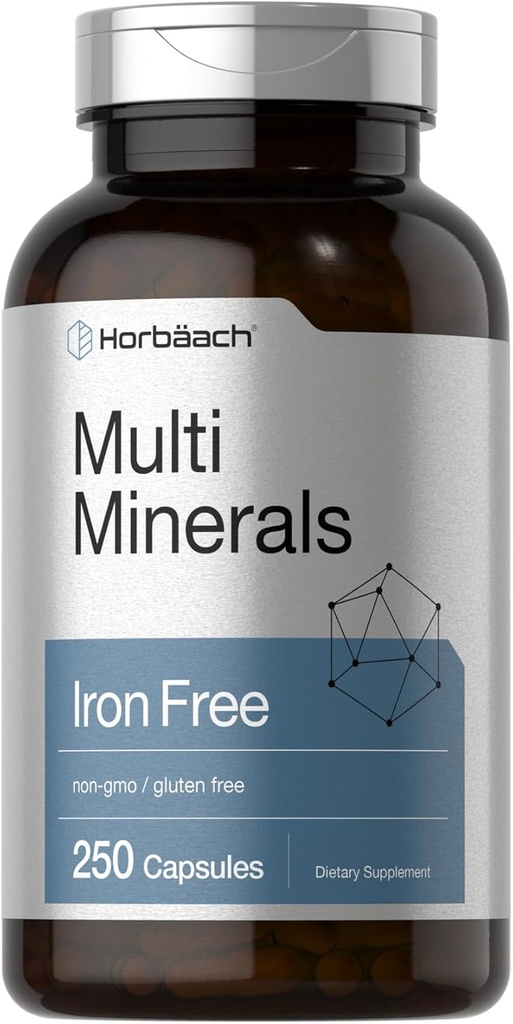 Horbäach Multi Minerals Suplemento Silencio 250 Capsules ← Iron Free ← Complejo Mineral diario para hombres y mujeres
