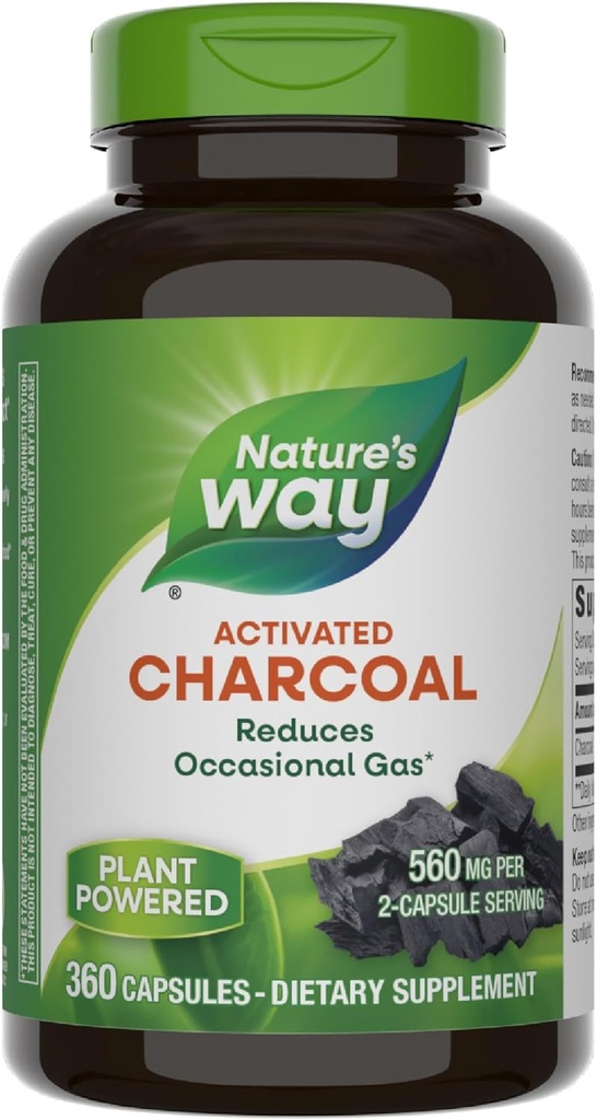 Carbón Activado de la Naturaleza, Materiales y Gas no deseados en la Tract Digestiva*, 560 mg por Servicio de 2 cápsulas, 360 cápsulas (Paquete Mayo Vary)