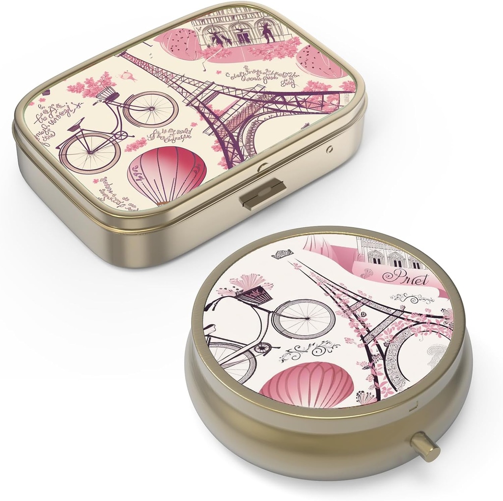 Caja de Pill Funda de Pill con Mirror Retro Caja de Pill Pequeña para Propósito o Bolsillo Caja de Pill o Vitaminas, Aceite de Pesca, Suplementos, Pill Containe Travel Gifts(2PCS)