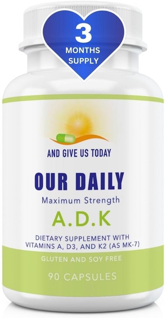 Our Daily Vites ADK Vitamin Supplement - Vitamin A, D3 & K (as MK7) - Bone & Immune System Support - High Potency Vitamins with Non GMO Ingredients - Gluten Free, Soy Free Vegetable Capsules