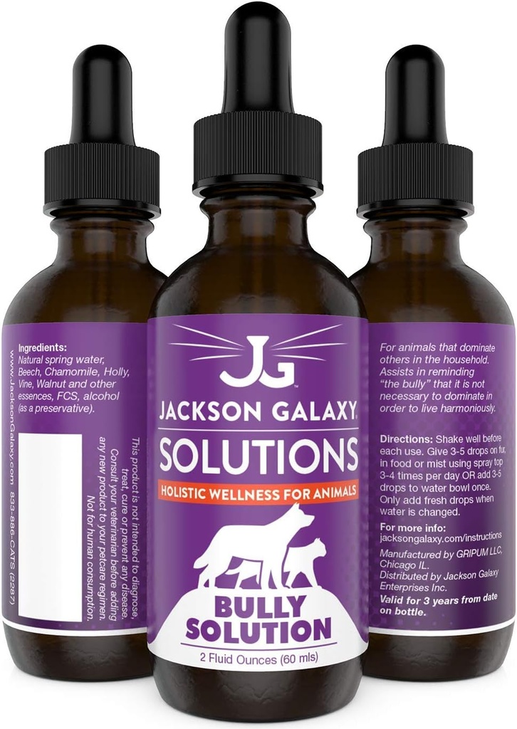 Jackson Galaxy: Bully Solution (2 oz.) - Pet Solution - Promueve la relajación y la calma - Puede soportar la intimidación y la dominación - All-Natural Formula - Reiki Energy