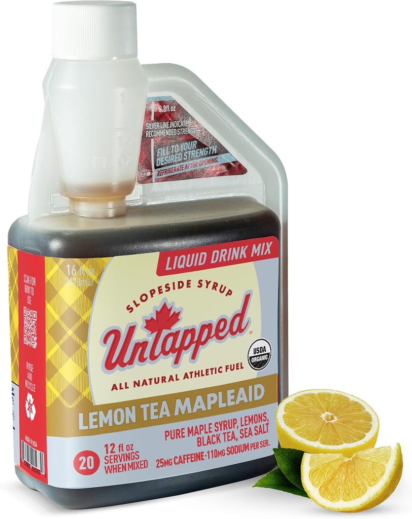 Tea de limón sin explotar Mapleaid - 20 Servings 16 fl oz Bulk Bottle Organic Maple Syrup, Lemon Juice &amp; Black Tea Running Fuel Energizing Electrolytes & Caffeine Naturally Powered by Pure Vermont Maple
