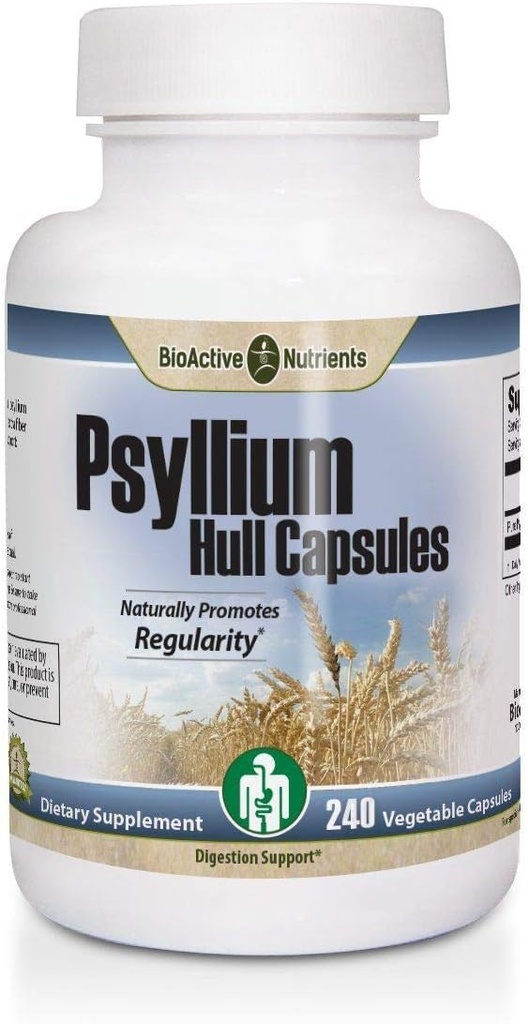 BIOACTIVE NUTRIENTS Psyllium Plus - 60 Caps - Sugar Free - Psyllium Husk Powder Fiber Capsules - Psyllium Husk Caps - Natural Fiber Supplement