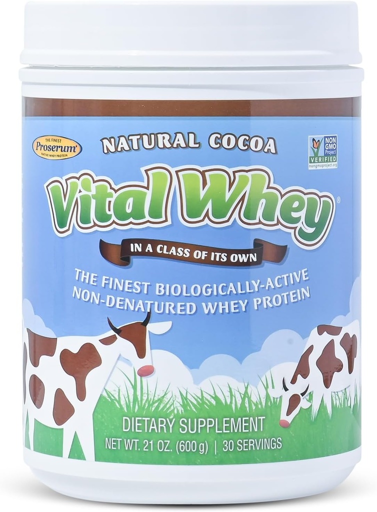 Polvo de proteína de grano para la vitalidad inmune, Cocoa natural 600g (30 servidos), 15g Proteína por servo, Vital Whey, Holística limpia, Wellness Nutrition
