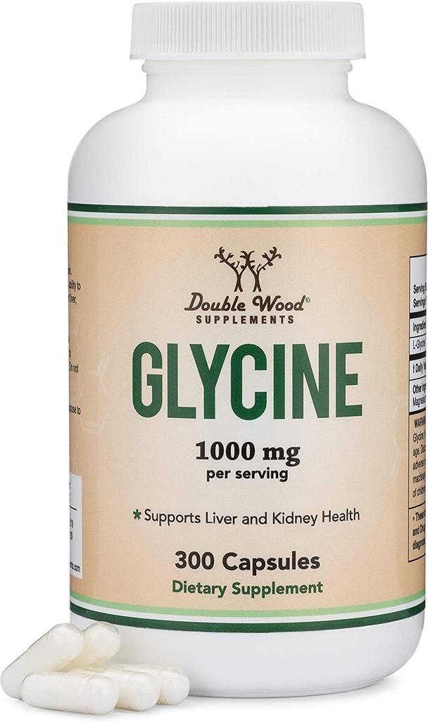 Glycine Supplement - 1,000mg Glycine Powder per Serving (300 Capsules) The Relaxing Amino Acid (Glicina) (Third Party Tested, Gluten Free, Non-GMO) by Double Wood