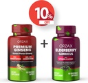 Ginseng ORZAX, 30% Ginsenosides, Premium 120 cápsulas vegetales y cápsulas de arándano, 2000mg 60 cápsulas vegetales, Bundle