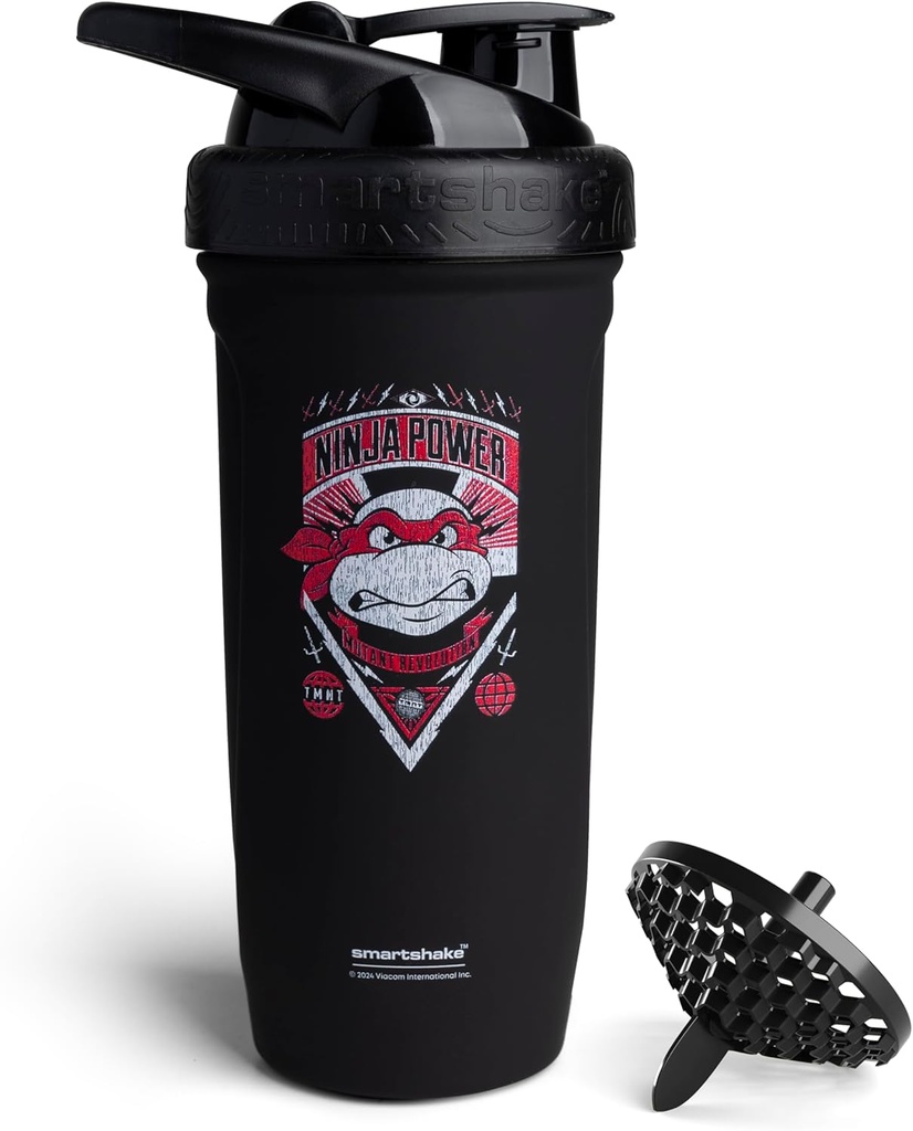 Smartshake TMNT Ninja Power Reforce Acero Inoxidable Protein Shaker Bottle 900 ml ← 30 oz - Leakproof Screw-on Lid - BPA Gratis - Unisex - Negro
