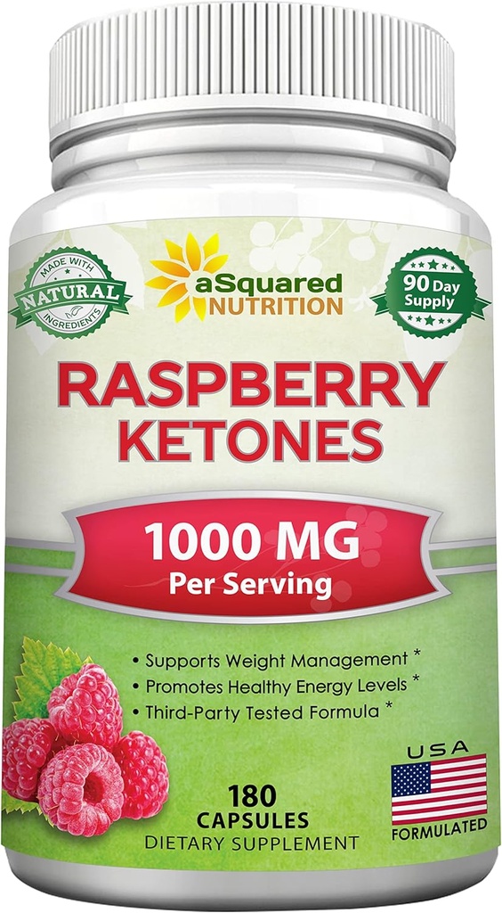 ASquared Nutrition Natural Raspberry Ketones 1000mg-180 Capsules-Perder peso Suplemento, Max Strength Plus Appetite Suppressant Diet Pills, Premium Lean Health Powder to Boost Pure Energy & Metabolism