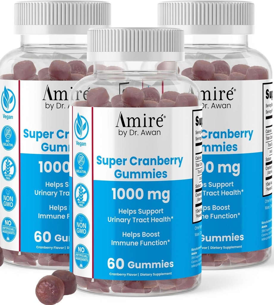 Amire por Dr. Awan Super Cranberry Gummies, ayuda a apoyar la salud de la tract urinaria, ayuda a crear funciones inmunitarias, cervecerías sin gelatina para hombres &amp; mujeres, 180ct, 90-Day Supply