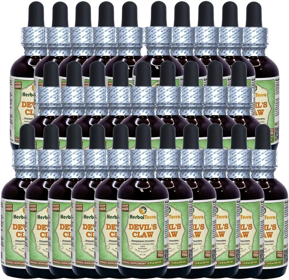 Garra del diablo (Harpagophytum Procumbens) Glycerite, Orgánica de raíz seca Sin alcohol Extracto líquido (Marca Marca: HerbalTerra, Proudly Made in USA) 30x2 fl.oz (30x60 ml)