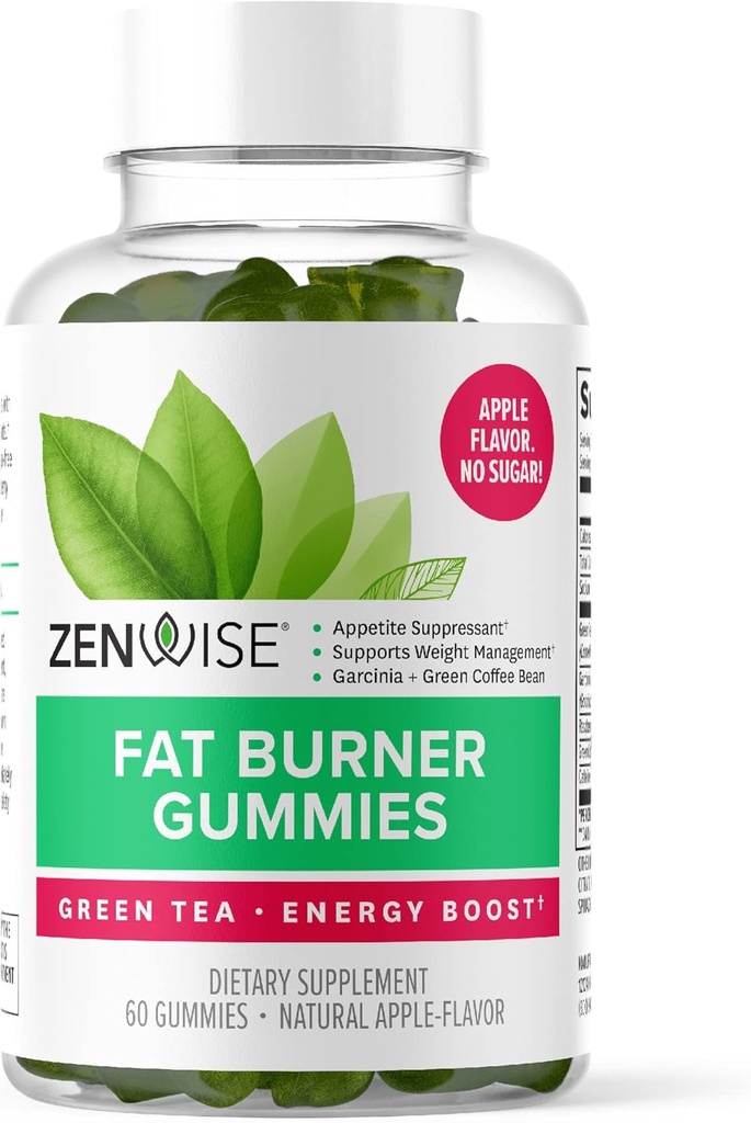 Zenwise Health Fat Burner Gummies - Appetite Suppressant for Weight Loss with Green Tea Extract and Garcinia Cambogia for Metabolism + Green Coffee Bean and Raspberry Ketone - 60 Conde Apple Gummies