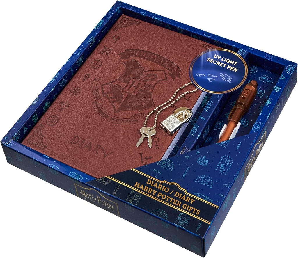 Harry Potter Diario Bloqueable con Lápiz de tinta invisible UV para niños, adolescentes, revista secreta con llave, páginas en línea, suministros de papelería, regalos para niños (Brown UV Pen)