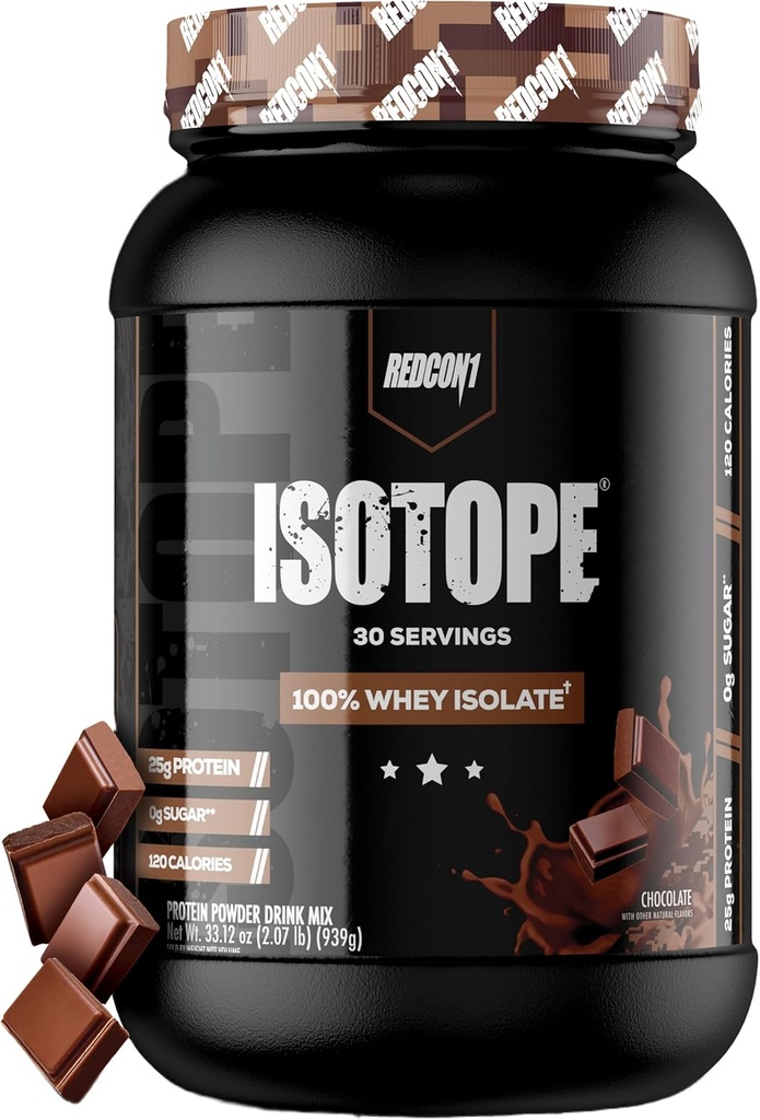 REDCON1 Isotope 100% Whey Isolate, Chocolate - Keto Friendly Whey Protein Powder - Baja Carb + Zero Añadido Sugar Whey Protein Isolate - Keto Protein Powder (30 Servings)
