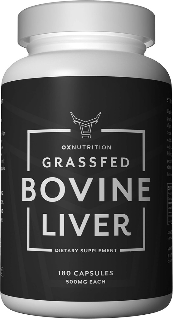 OXNUTRITION Grassfed Beef Liver Capsules (Desiccated) | Natural Liver and Iron Supplement | High in B12 for Energy, Thyroid Support | 180 Capsules | Superfood Packed with Many Vitamins and Nutrients