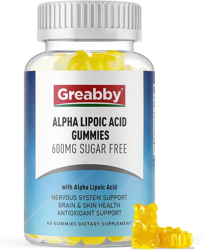 Alfa Lipoic Acid 600mg Gummies, Sugar Free Chewable R Lipoic Acid Supplement for Antioxidant & Nervous System Support, Brian & Skin Health, Pineapple Flavor, 60 Condes