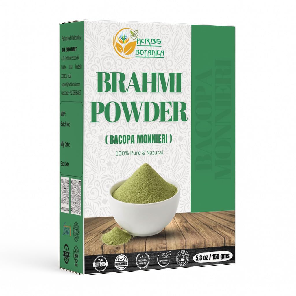 Herbs Botanica Brahmi Powder Bacopa Powder Centella Asiatica Ayurvedic Herb, Natural Hair Care, Promotes Hair Growth | 5.5 oz (150 GMS)
