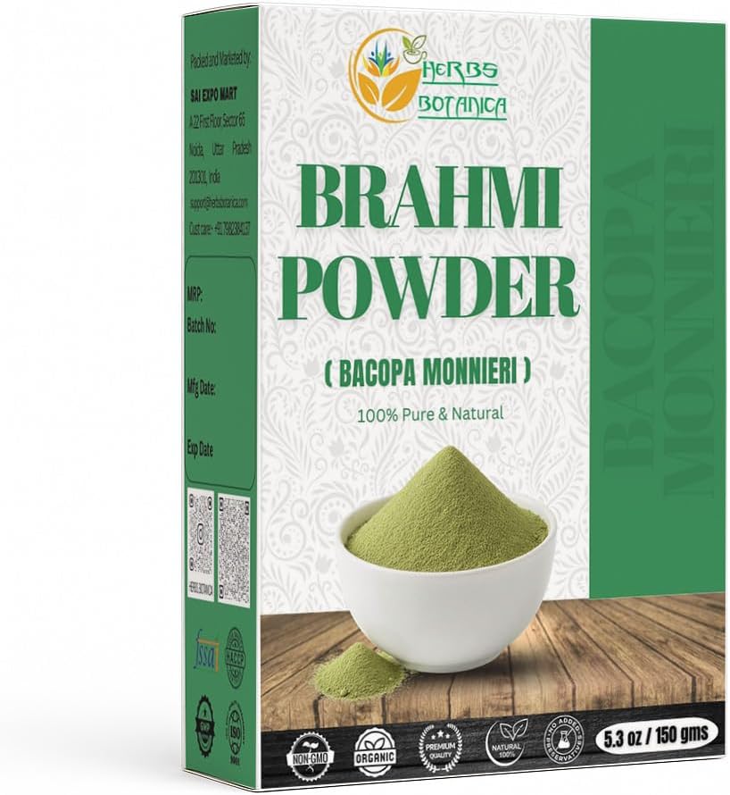 Herbs Botanica Brahmi Powder Bacopa Powder Centella Asiatica Ayurvedic Herb, Natural Hair Care, Promueve el Crecimiento del Pelo TEN 5.5 oz (150 GMS)