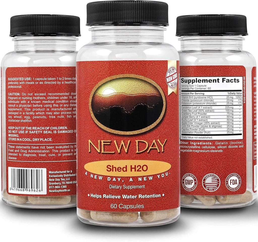 Shed H2O tóxico Natural Diuretic Water Pills for Water Retention Relief, Supports Men and Women in Reducing Bloating and Water Weight Apoyos Healthy Potassium Levels by New Day Health