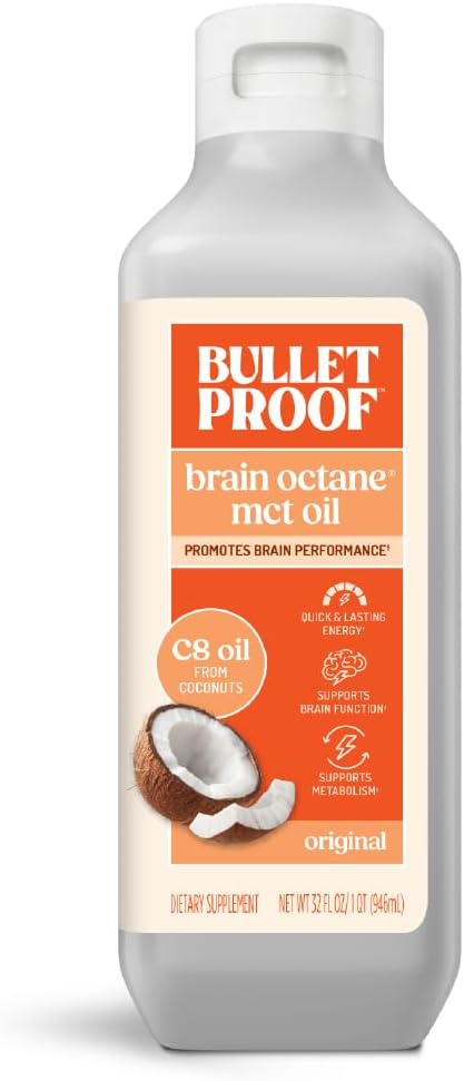 Aceite de C8 MCT de Cerebro a prueba de balas, 32 onzas, suplemento de Keto para la energía sostenible y reducir los ahorros