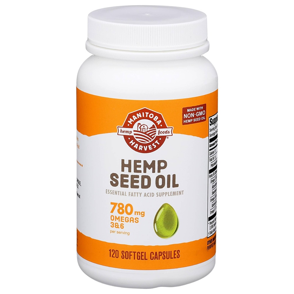 Manitoba Harvest Hemp Seed Oil Softgels, 780 Mg de Omegas de base vegetal 3 &amp; 6 por Serving, 120 Ct