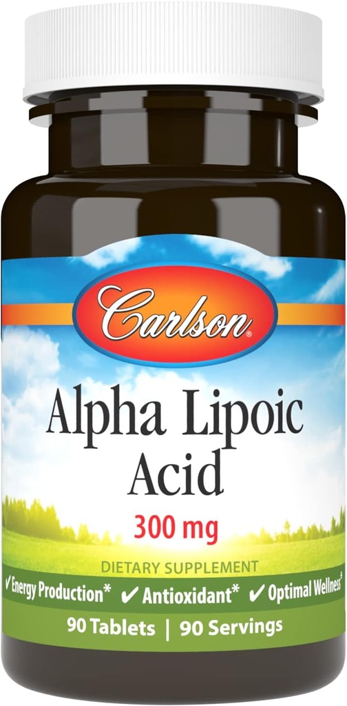 Carlson - Ácido Lipoico alfa, 300 mg, promueve la producción de energía, 90 tabletas
