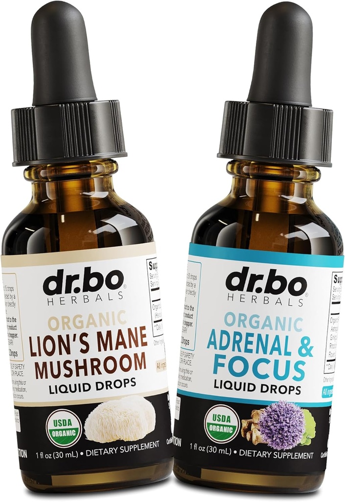 Lions Mane Mushroom & Adrenal Drops - Organic Lion's Mane Mushroom Liquid Tincture & Adrenal and Focus Supplement Drops, Fog, Brain Health Supplements - Organic Lions Extract Cortisol Support