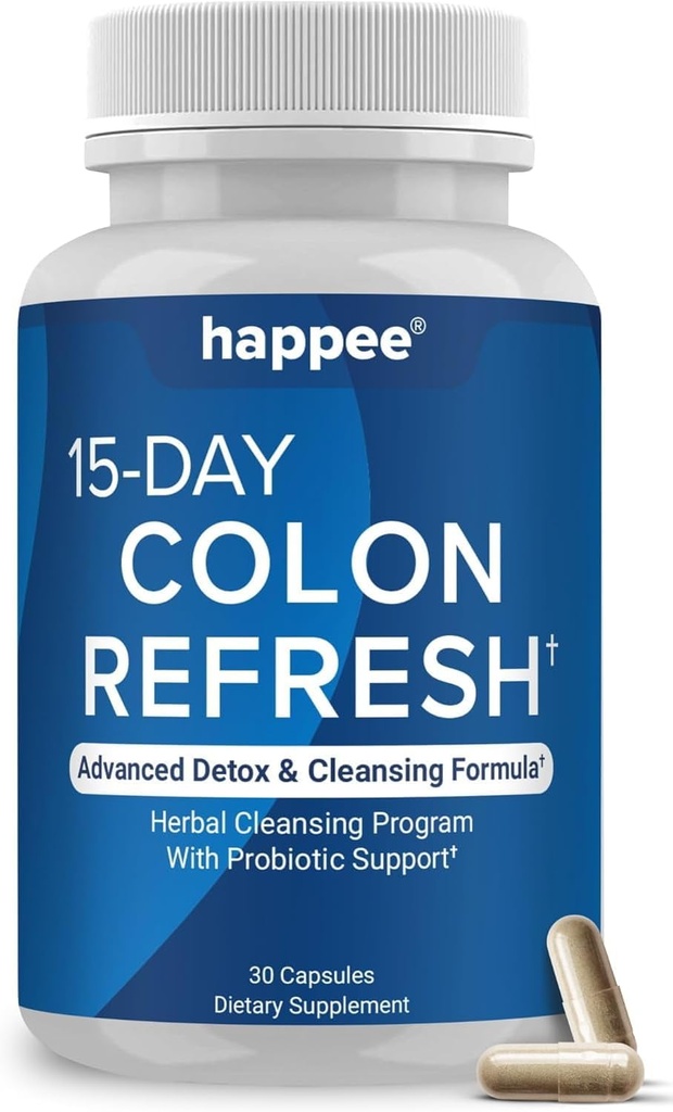 Happee Colon Cleanser & Detox for Weight Loss Support - 15 Day Colon Cleanse Pills & Gut Support Probiotics Men Women - Fast Natural Laxatives Constipation Relief