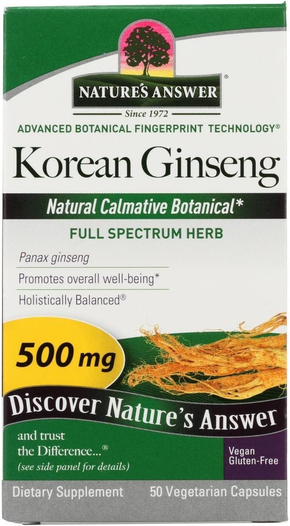 Respuesta de la naturaleza Ginseng coreano ¦ Apoya Focus &amp; Memory ← Vegan, Gluten-Free, Non-GMO & Kosher Certified  50ct