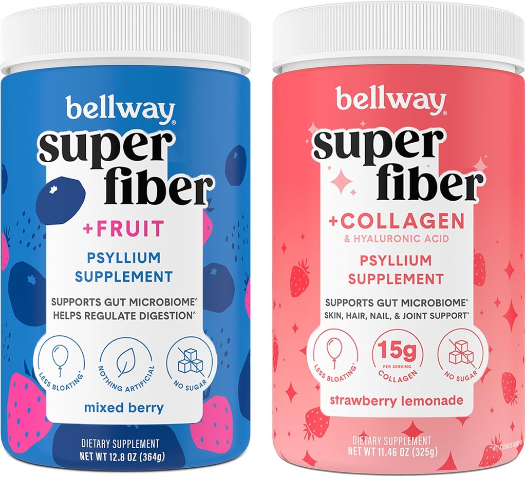 Bellway Super Fiber Powder + Fruta, mezclado de Berry Super Fiber Powder + Collagen, Strawberry Lemonade