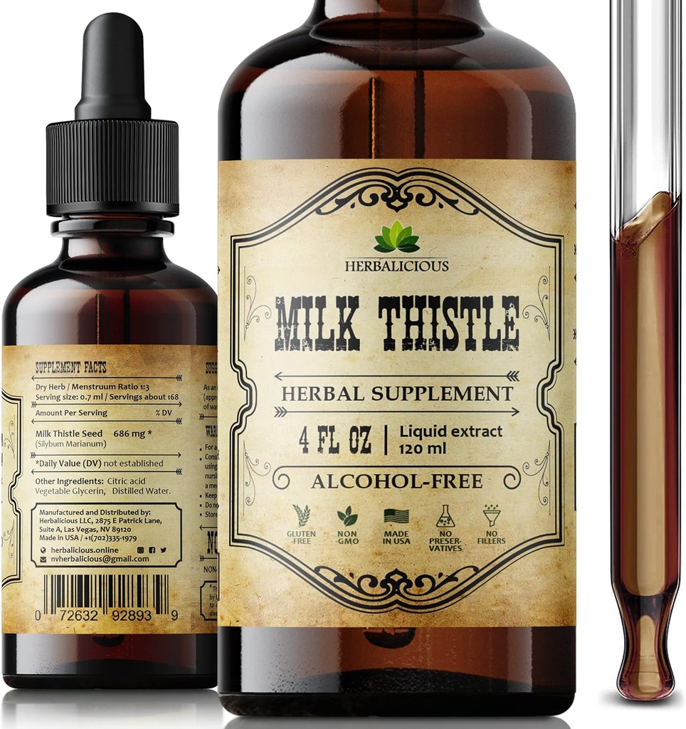 Milk Thistle Liver Detox – All-Natural Silymarin Extract for Liver Cleanse, Immune Support " Skin Health – Herbal Milk Thistle Supplement – 4 fl oz